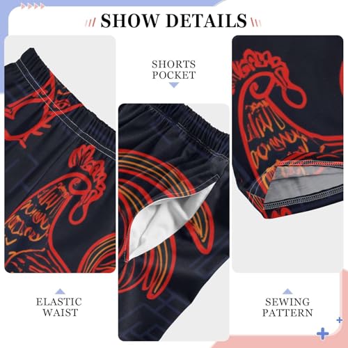 ZZXXB Chinese Rooster Boys Long Pants Soft Trousers Elastic Waist Kids Lounge Bottoms with Pockets S-XL4