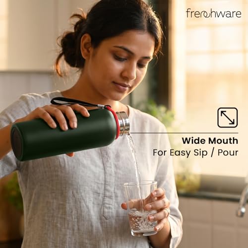 Image of Frenchware Stainless Steel Vacuum Insulated Delta Water Bottle, 900 ml | Thermos Flask, 24Hrs Hot & Cold, Leakproof, Aluminum Coating, Army Green