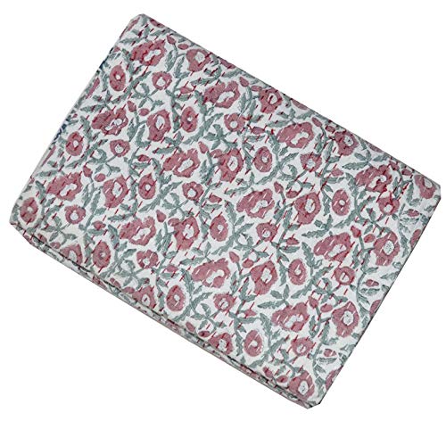 Manta Kantha Tradicional India - Algodón 100%, Estampado A Mano, Tamaño Individual (228x152 Cm), Multiusos
