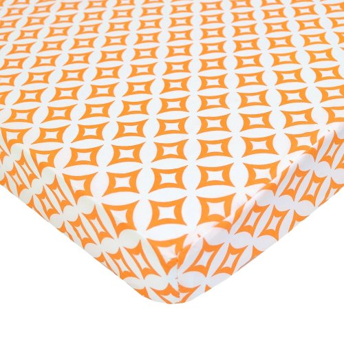 American Baby Company 100% Natural Cotton Percale Fitted Portable/Mini Crib Sheet, Orange Tweedle Dee Tile, Soft Breathable, for Boys and Girls