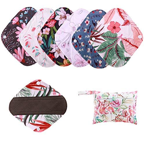 BOMAIS Paquete de 6 almohadillas menstruales de tela impermeable reutilizable de carbón de bambú