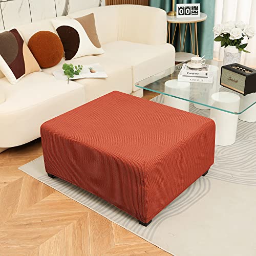 Obcreat Ottoman Covers, Stretch Jacquard Ottoman Slipcover Soft Thick Folding Storage Cover Rectangle Footrest Stool Covers With Elastic Bottom Furniture Protector Covers (Burnt Orange, Large) #TOP1