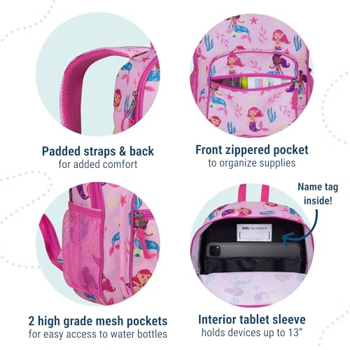 Wildkin Day2Day Kids Backpack – School & Travel Bag with Side Mesh Pocket - Groovy Mermaids3