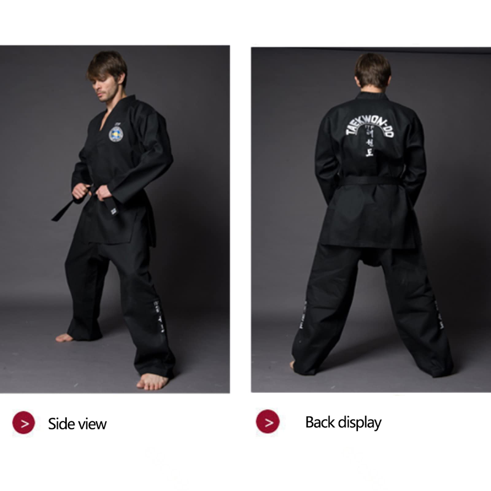 Schwarzer ITF Taekwondo-Anzug für Erwachsene, Bestickter Karate-Anzug Judo-Anzug für Das Judo-Training,Black-160