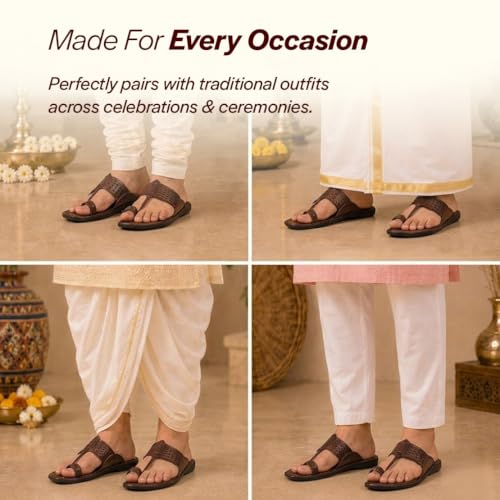 Image of FAUSTO Men Casual Outfit Kolhapuri Toe Ring Strap Ortho Slippers | Memory Cushioned Footbed | Ultra Lightweight and Comfort Slip On Slipper