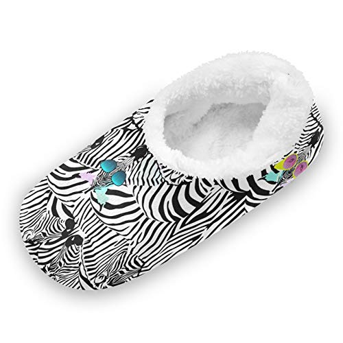 TropicalLife LUCKYEAH Zapatillas de casa con patrón de cebra abstracto, para mujeres, hombres, pies peludos, cómodos, cálidos, de espuma viscoelástica, zapatos de felpa para interiores y ext