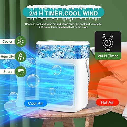 4-In-1 Evaporative Air Cooler, Rechargeable Small Air Conditioner, Powerful 3 Speed Timed Personal Space Cooler, Cordless Ac Desktop Spray Fan, Quiet Aroma Diffuser Ac With Handle For Home Camping #TOP1
