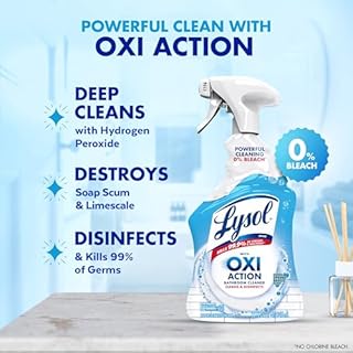 LYSOL Bathroom Cleaner Spray with OXI Action (Hydrogen Peroxide), 0% Bleach Formula, Multipurpose Disinfecting Cleaner for Tub, Tile & Shower, Removes Soap Scum & Limescale, Spring Breeze Scent, 32oz