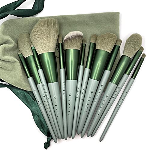 SPATI Makeup Brushes 13 PCs Makeup Brush Set Premium Synthetic Foundation Brush Blending Face Powder Blush Concealers Eyeshadow Brush Make up Brushes Set, Green