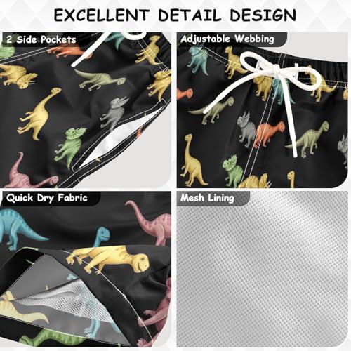Boy Swim Shorts, Anti Chafe Swim Trunks Boys 2 T, Colorful Dinosaurs Black3