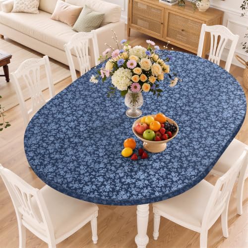 Image of Smiry Waterproof Heavy Duty Vinyl Fitted Tablecloth for 48 inch-68 inch Oval Table