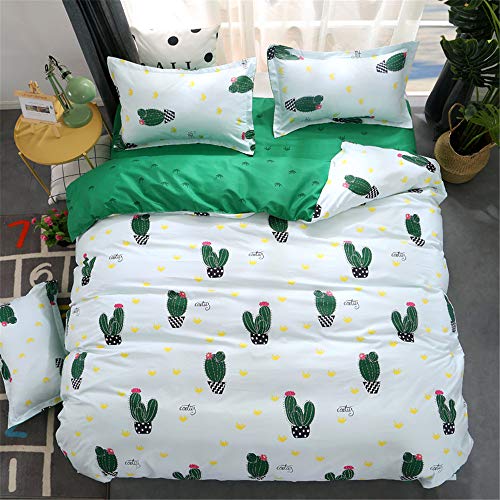 Morbuy Juego de Ropa de Cama de 4 Piezas Microfibra Juego de Fundas de Edredón con 1 Funda Nórdica y 1 Sábana encimera 2 Funda de Almohada (Cama 90-150x200cm/1.5M,Cactus)