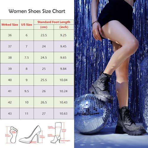 Wavyvigs Rhinestone Combat Boots Platform Chunky Heel Lace Up Ankle Boots Side Zipper3