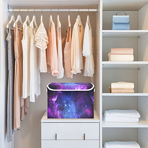 Image of Large Storage Bins with Linen Collapsible Foldable Storage Cubes Fabric Closet Organizer Containers box with Flip-Top Lid for Home Bedroom Office 16.5 x 12.6 x 11.8in (Universe Galaxy Nebula Space)