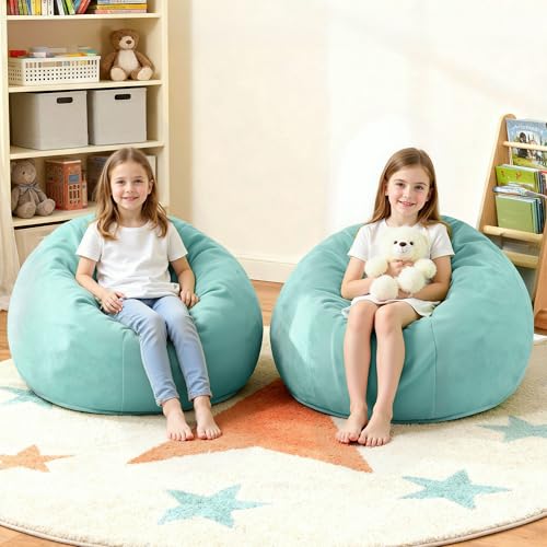 Image of HABUTWAY 2FT Bean Bag Chair 2-Pack, 2' Beanbags Small Bean Bag Chairs with Filling, Teardrop Bean Bag Chair Luxurious Velvet Ultra Soft Fur with Removable Cover(Aqua Ombre)