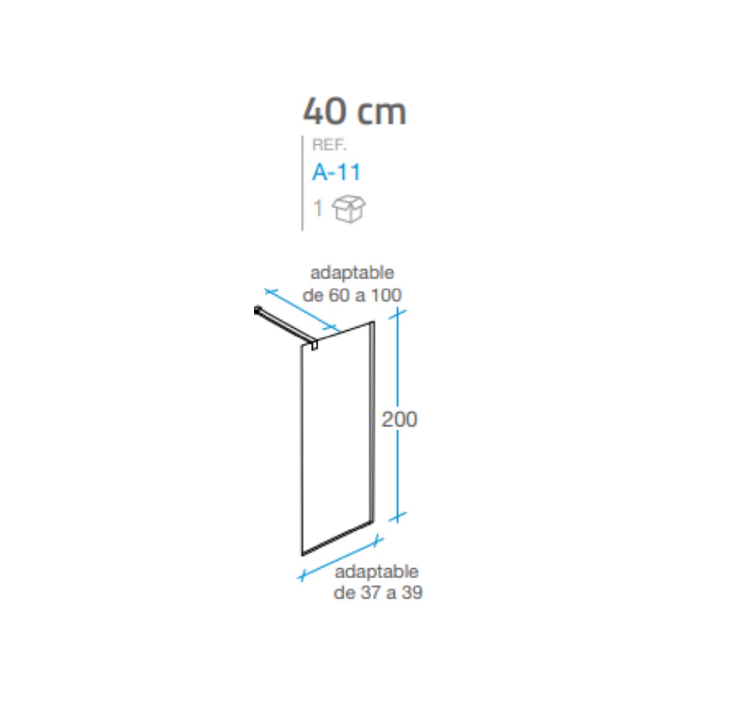 Mampara de Ducha FIJA FRONTAL Málaga – Panel Pantalla Fijo TRANSPARENTE – 200cm Altura - Cristal Templado antical y 8mm de espesor Varias Medidas Disponibles – Cromo, 40 cm (1 fijo)