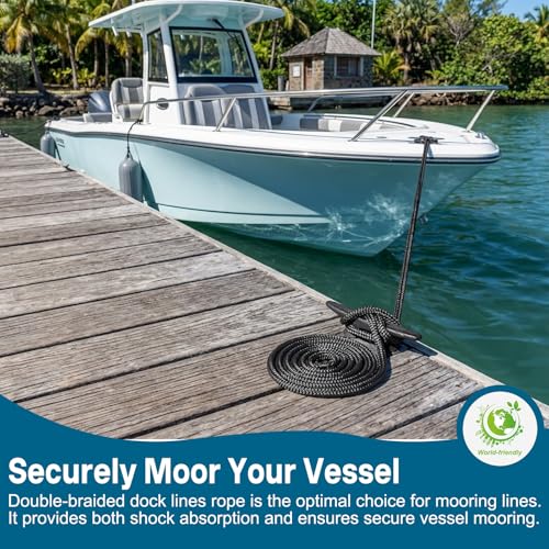 Image of 4 Pack 1 /2 inch x 15' Boat Dock Lines for Boat & Pontoon, Premium Marine- Grade Double Braided Nylon Dock Line, Pre-Spliced with a 12 inch Eyelet-Black,Boating Gifts for Men