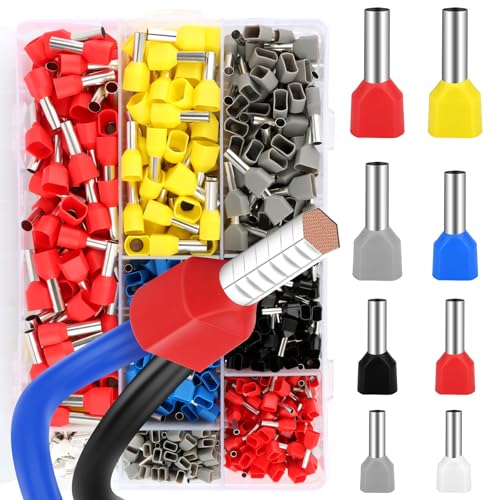 Lot de 750 Embouts de Câble, 0,5 mm² - 10 mm² D'embouts de Fil Jumeaux Isolés, Connecteurs à Sertir, Double Borne, Connexion Rapide à Double Fil, Embouts de Câble Isolés pour Connexion de Fils