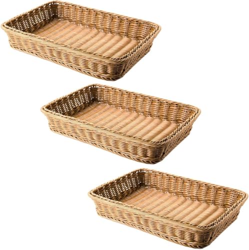 Giawkca 収納バスケット 長方形 パンかご 洗えるバスケット 野菜バスケット PP製収納かご 籐風 ベーカリー ディスプレイ 和風収納 バスケット オーバル パン 果物 雑貨 (3個セット 中/40 x 28.5 x 7cm)