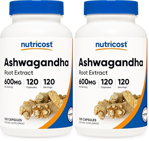 Image of Nutricost Ashwagandha Herbal Supplement 600mg, 120 Capsules - Vegetarian, Non-GMO, Gluten Free, Ashwagandha Root (Pack of 2)