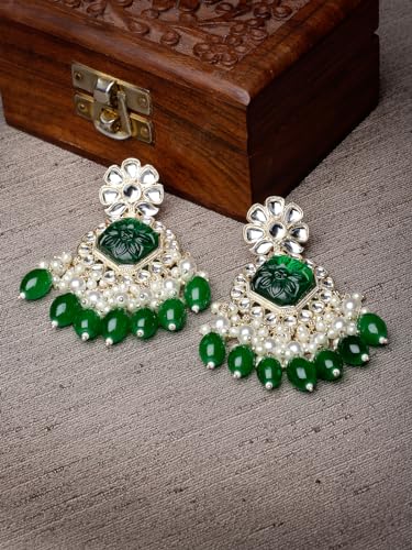 Floral Kundan Dangle Drop Earrings (E104830)