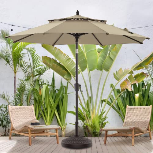 BLUU MAPLE Olefin 9 FT 2 Tier Patio Market Umbrella, 3-year Color Fastness Olefin Canopy, Outdoor Table Umbrellas with 8 Strudy Ribs & Push Button Tilt for Lawn, Deck, Backyard & Pool