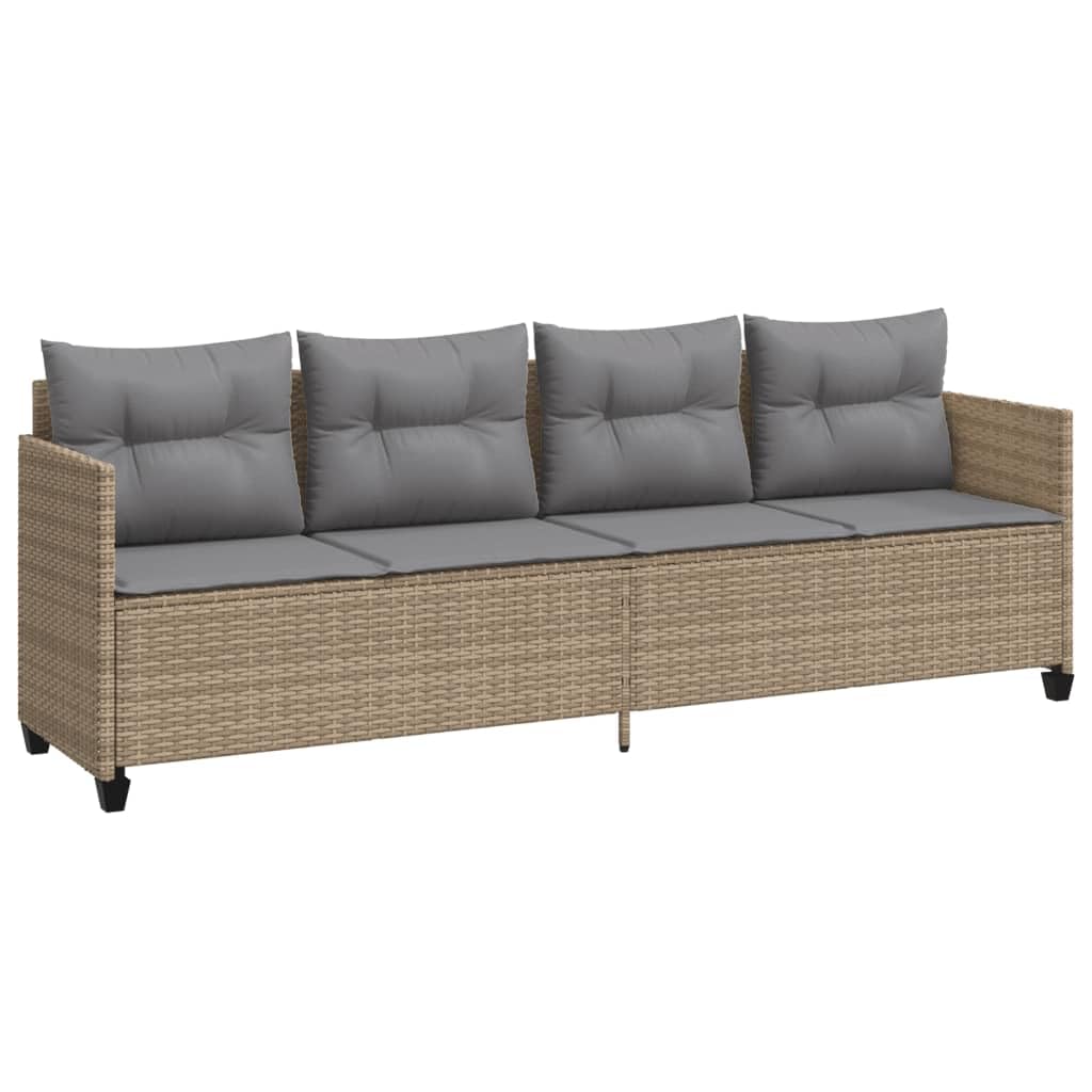 Sofá 3 Plazas de Ratán, Sofas de Terraza, Sofá Patio 3 Plazas, Conjunto Terraza Muebles Jardín Exterior Resistente a la Intemperie Beige y Gris Claro