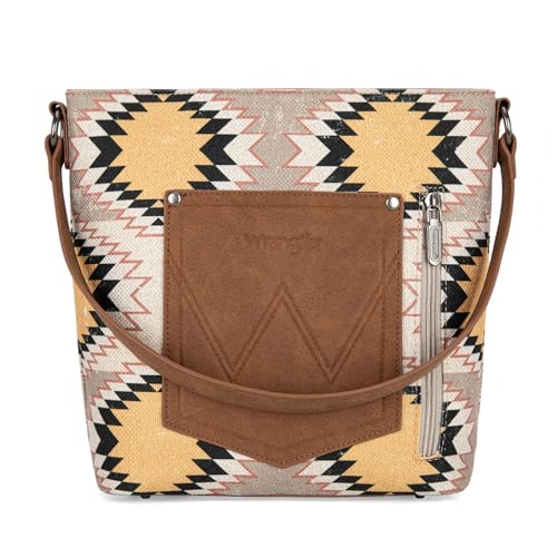 Image of Wrangler Western Hobo Bag for Women Aztec Canvas Shoulder Bag with Wide Strap