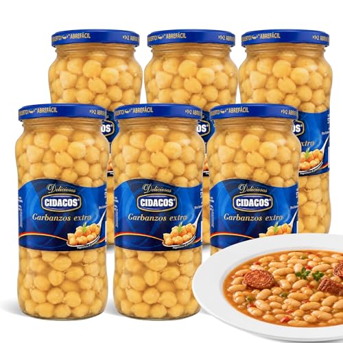 Garbanzos cocidos Extral, Ideal como guarnición, plato principal o en ensaladas, Conservar en lugar fresco y seco, Peso neto 570 g, Peso escurrido 400 gr, Formato tarro de cristal, 6 Unidades