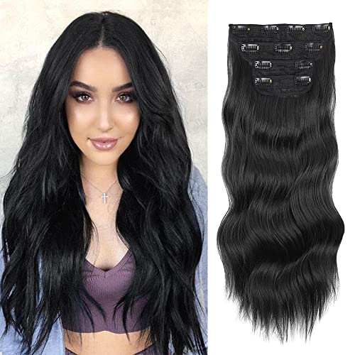 4PCS Long Synthetic Black Clip in Wavy Hair Extensions Clip in Hairpieces Fiber Double Weft Soft Hairpiece Invisible Clip Thick Extensions for Women 4PCS Long Synthetic Black Clip in Wavy Hair Extensions Clip in Hairpieces Fiber Double Weft Soft Hairpiece Invisible Clip Thick Extensions for Women