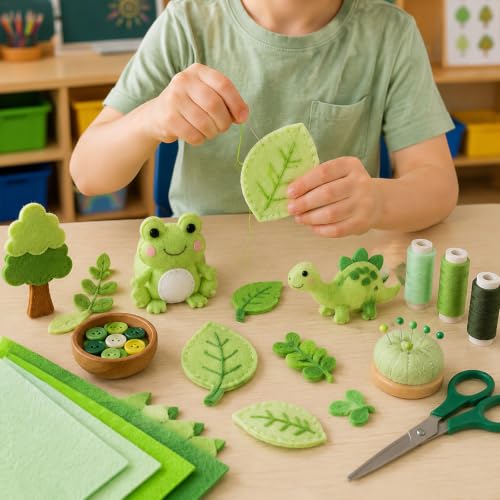 Image of 30Pcs Stiff Felt Sheets, 1mm Thick Felt Fabric Squares for Sewing & DIY | 5 Shades Of Light Green Colors Craft Felt, Hard Felt, Thick Felt & Felt Paper for Patchwork, Home Decor & Handmade Projects