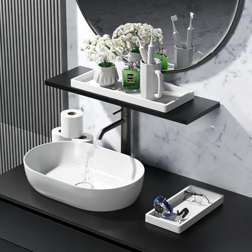 Image of BBK Bathroom Vanity Tray- 2 Pack (7.8 inch and 11.8 inch) Silicone Bathroom Tray for Counter, Perfume Key Trinket Ring Tray, Decor Soap Dispenser Countertop Tray for Kitchen Sink Organization (White)