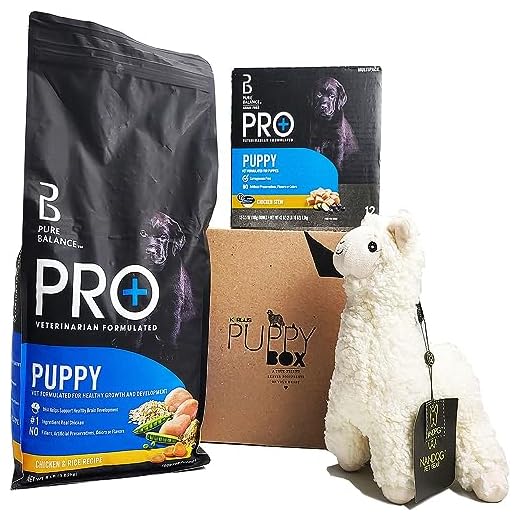 KERQUS Puppy Food Kit - Pure Balance Pro+ Puppy Chicken & Rice Recipe Dry Dog Food, 8 lbs, Wet Dog Food Variety Pack (12 x 3.5 oz Bowls), Plush Toy