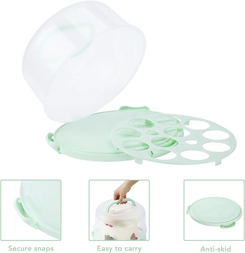 Miniatura 3 de DZ CLAN Porta pasteles con tapa y asa, soporte redondo para cupcakes con tapa, juego de 2 recipientes para pasteles (10 + 8 pulgadas), soporte