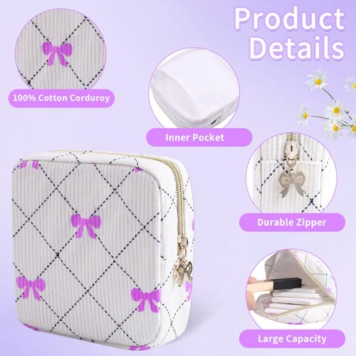 Image of Period Bag for Women - Cute Corduroy Sanitary Napkin Storage Bag with Bow Design | Period Pouch for Daily Use, Travel | Discreet Menstrual Pouch | Pad Bags for Period Holds Pads, Tampons