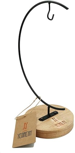 Soporte de exhibición de adornos de metal, soporte de hierro para colgar terrarioimagen de vidrio (base de madera en forma de G, negro)