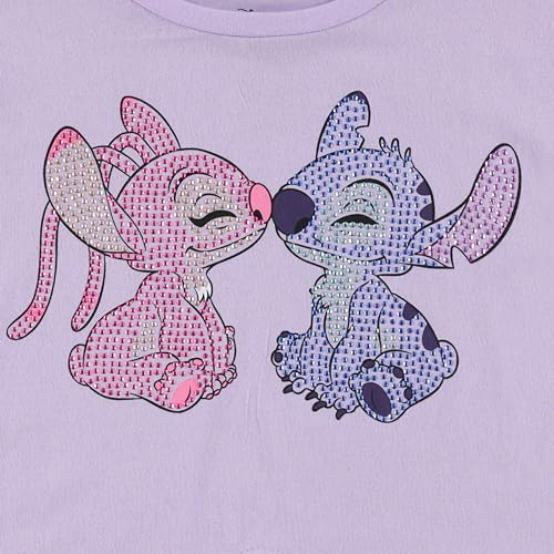Disney Lilo and Stitch Girls Short Sleeve T-Shirt- Stitch & Angel Girls Tee with Rhinestones Sizes 4-163