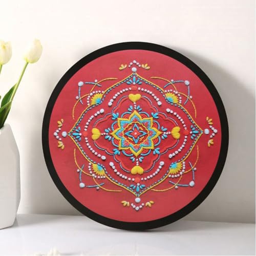 Image of Esffaci Embroidery Starter Kit for Adult Beginner with Mandala Datura Pattern Hand Embroidery Set with Embroidery Cloth Hoop Needle Threader Embroidery Floss and Instruction