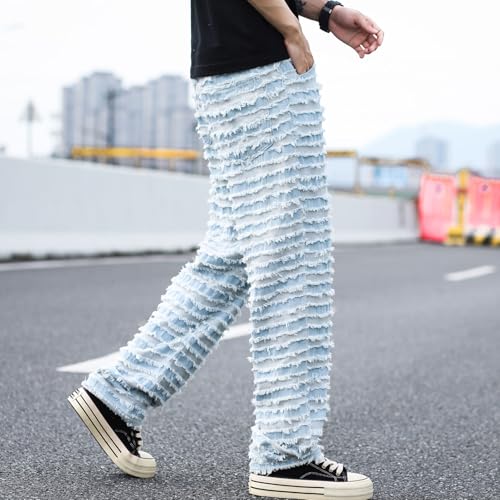 Men's Colorblock Frayed Hem Wide Leg Loose Casual Jeans Y2K Vintage Baggy Patchwork Trouser3
