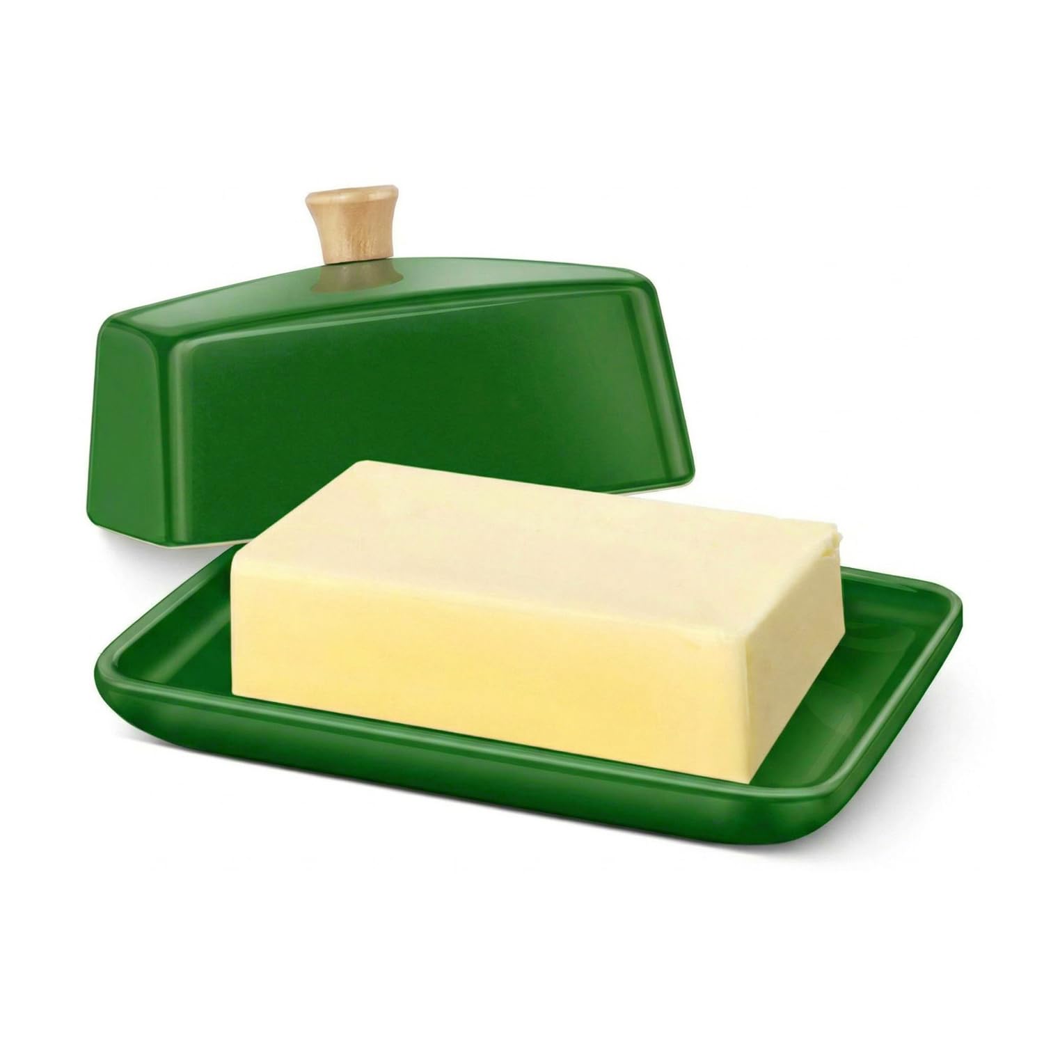 Flexzion Extra Large Ceramic Butter Dish with Lid, 8 Inch, Dark Green