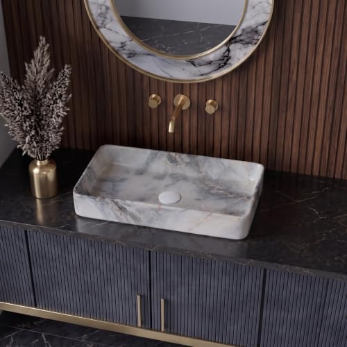 Image of Designer Table Top Wash Basin | Wash Basin Countertop | Over Counter Ceramic Bathroom Sink | Vessel Sink Basin | Wash Basin For Bathroom | Bathroom Sink (24 x 14 x 5 Inch) (Designer Blue)