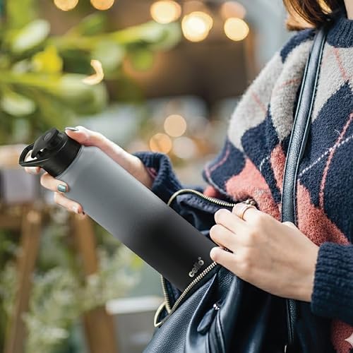 Image of CELLO Aqua Pro Max Stainless Steel Water Bottle 1000 ml Black & Grey | ISI Certified Single Wall Rust & Leakproof Fridge Safe Stylish Easy Grip Colorful Steel Water Bottle For Office & Daily Use