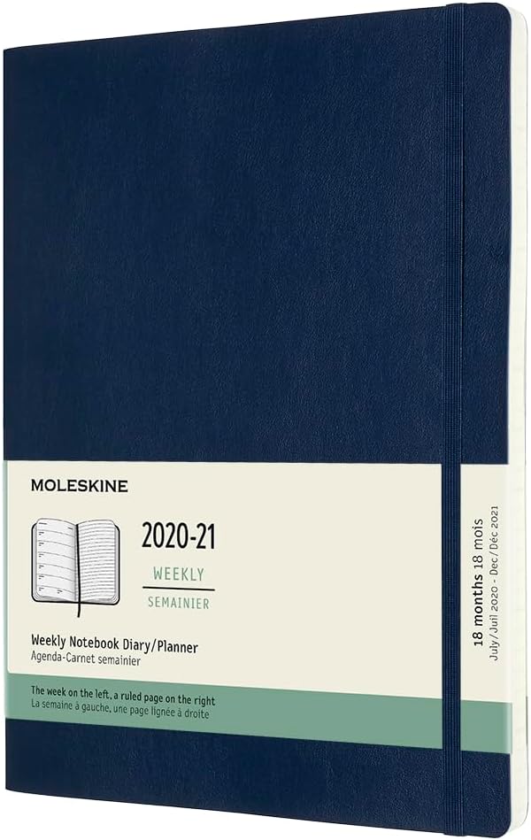 Moleskine 18 Month 2020-2021 Weekly Planner, Soft Cover, Large (5" x 8.25") Black