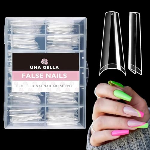 Image of UNA GELLA Gel Nail Tips Coffin - Long Coffin Ballerina Nails Tips Half Cover Ballerina Acrylic Fake Nails 216PCS Falese Nail Tips for Nail Extension 12 Sizes Home DIY Salon