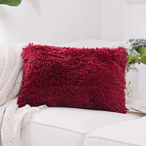 Image of Lumbar Pillow Covers for Couch Faux Fur Decorative Pillows 12x20 Inch