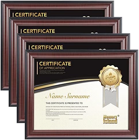 Memory Island 8.5x11 Document frames,Real Glass Fronts, 4 Pack Certificate Frames for Wall Or Tabletop Display,Diploma Frames For Degree Award,Cherry Wood Grain
