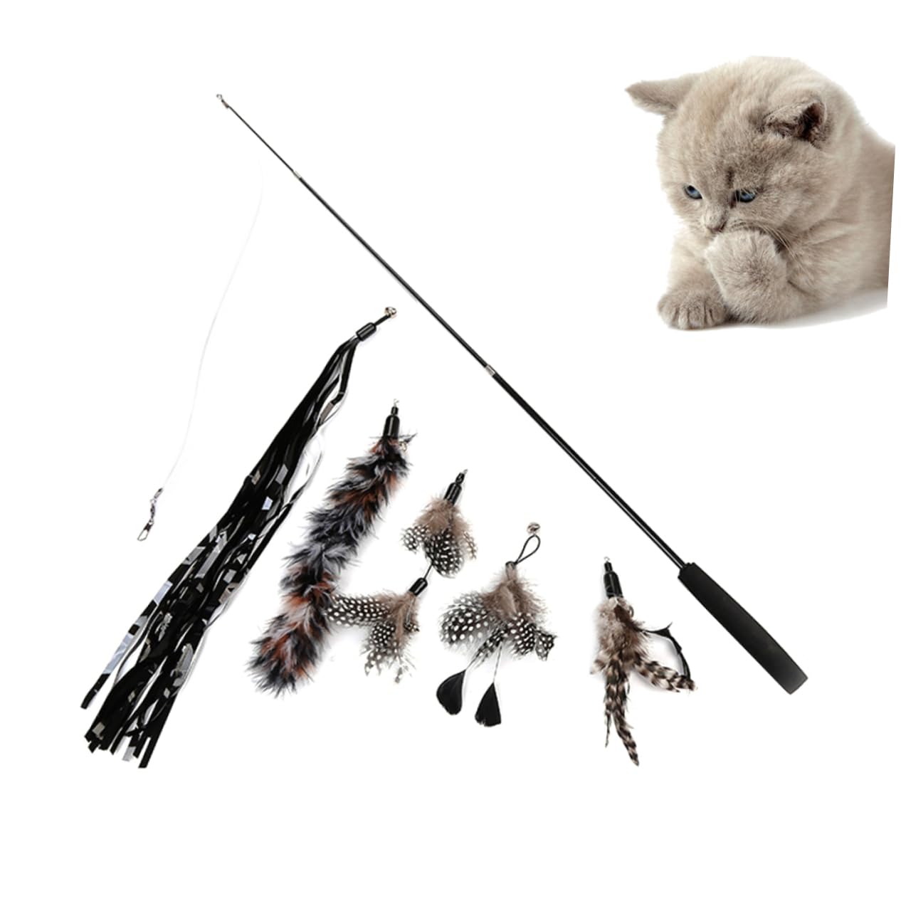 Happyyami 18pezzi Bastoncini Teaser Per Gatti Giochi Interattivi Colorati Con Teste Rimovibili Per Gioco e Rafforzare Con Tuo Felino