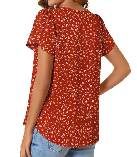 CATHY Womens Casual Summer Tops Dressy Petal Short Sleeve Chiffon Shirts Button Up V Neck Tunic Blouses4