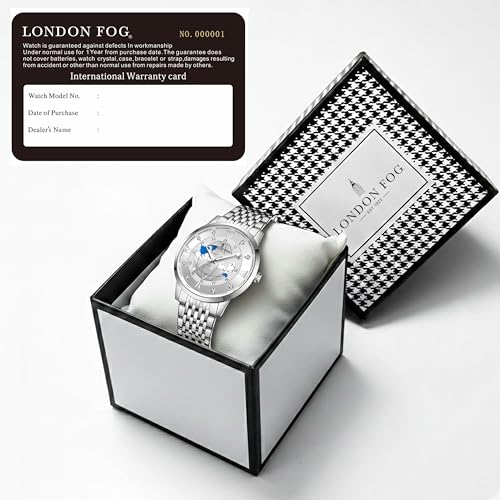 Image of London Fog Baker Collection Analog Quartz Watch for Men, Round World Map Dial with Month Markers & Crystal Accents, Luminous Hands, Stainless Steel Strap - LFM10009
