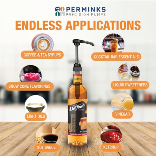Image of Syrup Pump, Compatible with 750ml Torani, DaVinci & Skinny, 6-Pack, Black | Leak-free, 1 /4oz precision pump with locking nozzle. Great for coffee bar accessories, dirty soda stations & dessert sauces